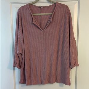 Pink Ribbed 3/4 Sleeve Tunic